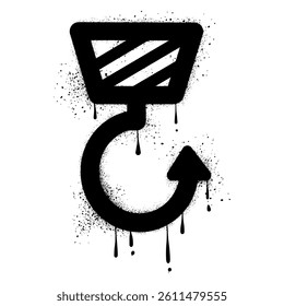 Crane hook with black spray paint grafiti