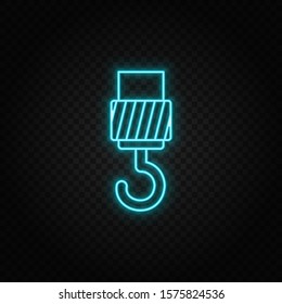 crane, hook. Blue and yellow neon vector icon.