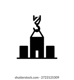 Gancho de grúa con icono de glifo de carga de construcción que representa la actividad del sitio de construcción