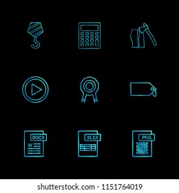 Crane hook  calculator  axe  video  medal  badge  tag  png  xlxs  excel  docx icon vector design  flat  collection style creative  icons
