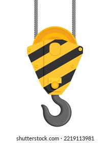 Crane hook - construction equipment for freight lifting and loading. Isolated vector illustration