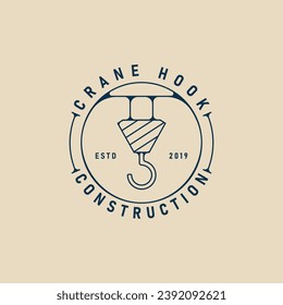 logotipo de la línea de construcción de ganchos de grúa minimalista, con diseño de ilustración vectorial de emblema
