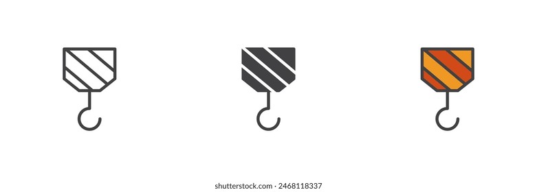 Crane Hook different style icon set. Line, glyph and filled outline colorful version, outline and filled vector sign. Symbol, logo illustration. Vector graphics