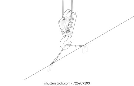 Crane hook with empty plate for text. Vector rendering of 3d. Wire-frame style. The layers of visible and invisible lines are separated