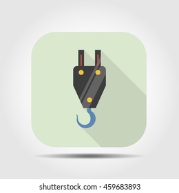 crane hook flat icon with long shadow, vector illustration