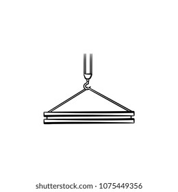 Crane hook hand drawn outline doodle icon. Building slab hanging on an industrial crane hook vector sketch illustration for print, web, mobile and infographics isolated on white background.
