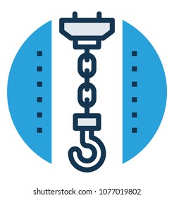 
A crane hook hanging on chain 
