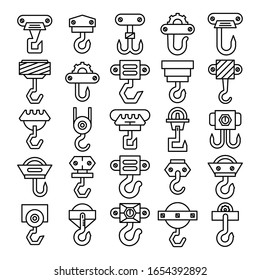 crane hook and hoist icons line set