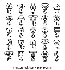 crane hook and hoist icons line set