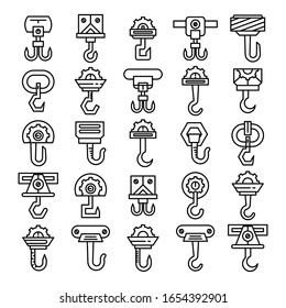 crane hook and hoist icons line set