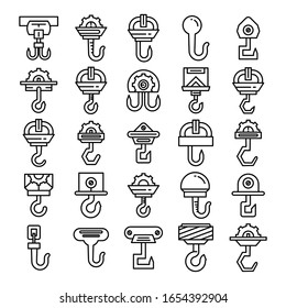 crane hook and hoist icons line set