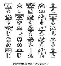 crane hook and hoist icons line set