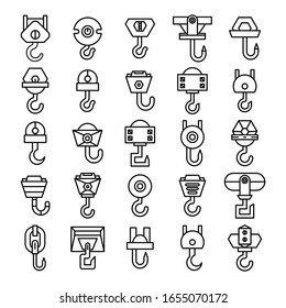 crane hook and hoist icons line set