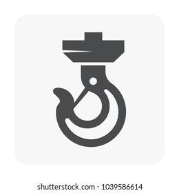 Crane hook icon also called lifting hook. That is a lifting equipment using for heavy industrial such as construction, transportation, erection, production, manufacturing etc. Vector silhouette icon.