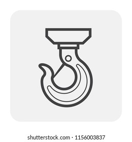 Crane hook icon also called lifting hook. That is a lifting equipment using for heavy industrial such as construction, transportation, erection, production, manufacturing etc. Vector expand line icon.