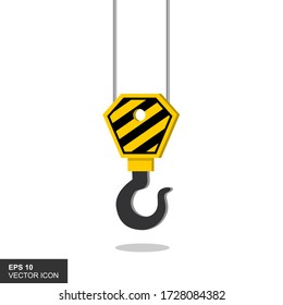 The crane hook icon is in a flat insulated style with a white background. Vector illustration of equipment symbol.