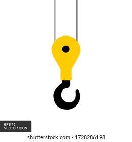 The crane hook icon is in a flat insulated style with a white background. Vector illustration of equipment symbol.