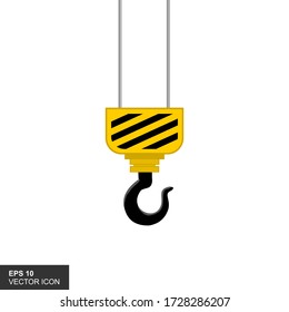 The crane hook icon is in a flat insulated style with a white background. Vector illustration of equipment symbol.