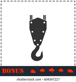 Crane hook icon flat. Simple vector symbol and bonus icon