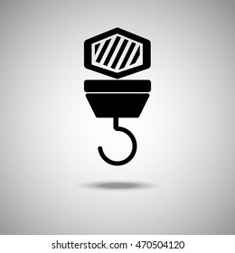 Crane Hook icon. Flat style. Grey background. Vector illustration.