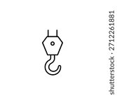 Crane Hook Icon – Thin Line Industrial Lifting Symbol with Dual Suspension Lines