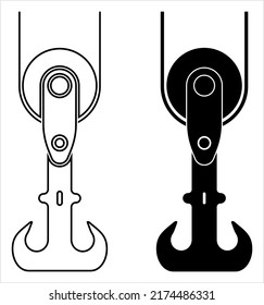 Crane Hook Icon, Tow Hook, Lifting Hook With A Safety Latch Vector Art Illustration