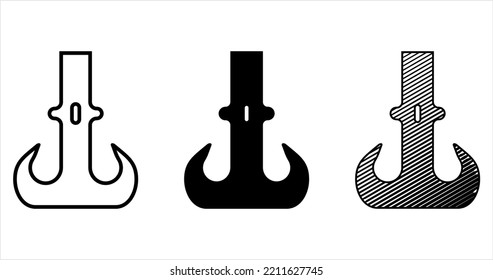 Crane Hook Icon, Tow Hook, Lifting Hook With A Safety Latch Vector Art Illustration