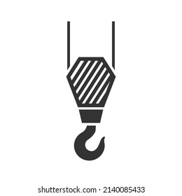 Crane hook icon. Vector illustration of part of construction crane. Lifting hook symbol isolated on white background. Simple, flat, silhouette graphics.