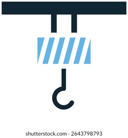 Crane hook icon vector, representing lifting and heavy machinery. Ideal for construction, logistics, shipping, industrial equipment, and material handling themes.