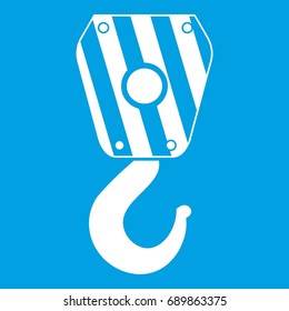 Crane hook icon white isolated on blue background vector illustration