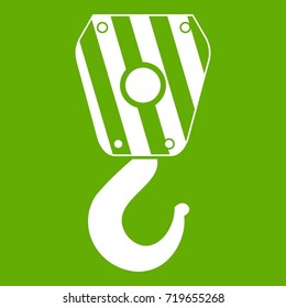 Crane hook icon white isolated on green background. Vector illustration