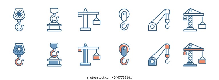 crane hook icons set heavy lifting machine crane engineering industry vector illustration