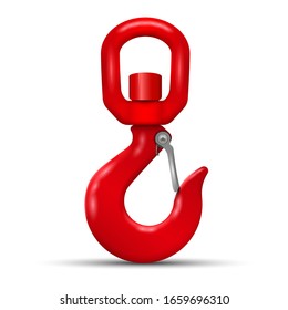 Crane Hook. Industrial Red Shackle. Lifting Industrial Mechanism. Vector Illustration.