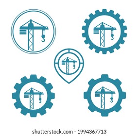 crane with hook inside gear wheel icon isolates on white background