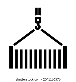 Crane Hook Lifting Container. Black Stencil Design. Vector Illustration.