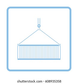 Crane hook lifting container. Blue frame design. Vector illustration.