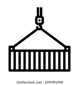 Crane Hook Lifting Container. Bold outline design with editable stroke width. Vector Illustration.