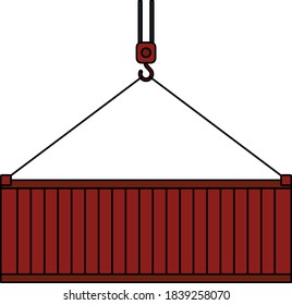 Crane Hook Lifting Container. Editable Outline With Color Fill Design. Vector Illustration.