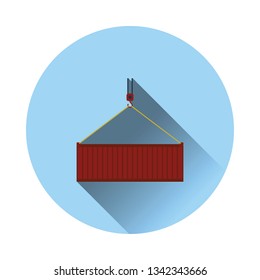 Crane hook lifting container. Logistic concept icon. Flat color with shadow design. Vector illustration.