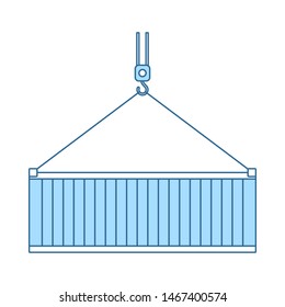 Crane Hook Lifting Container. Thin Line With Blue Fill Design. Vector Illustration.