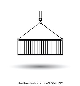 Crane hook lifting container. White background with shadow design. Vector illustration.