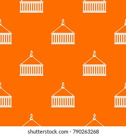 Crane hook lifts container pattern repeat seamless in orange color for any design. Vector geometric illustration