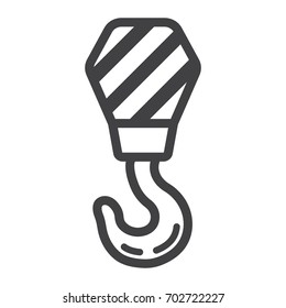 Crane hook line icon, build and repair, construction sign vector graphics, a linear pattern on a white background, eps 10.
