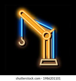 Kranich mit Hakenneonlicht-Leuchtzeichen, Vektorgrafik. Glühender Ikone-Kranich mit Hakenzeichen. transparente Symbolillustration
