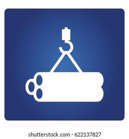 crane hook with pipes icon in blue background