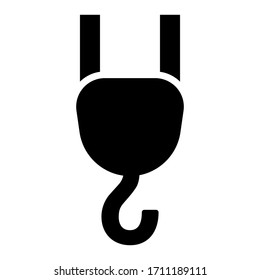 Crane hook or pulley symbol. Line icon design for industrial concept.