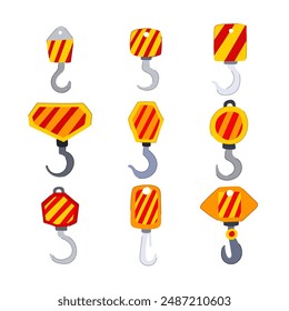 crane hook set cartoon. construction lifting, heavy industry, sign logo crane hook sign. isolated symbol vector illustration