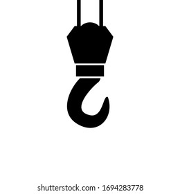 Crane hook silhouette, black minimalist flat vector illustration icon, symbol for construction, repair and engineering