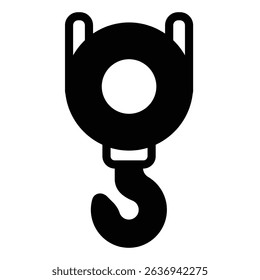 Crane hook solid icon, marine port concept. Vector graphics. Single reel hook, port cargo uplifting sign on white background, style mobile or design