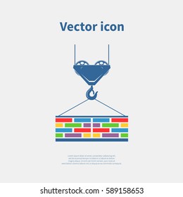 Crane hook with stacked bricks. Vector illustration